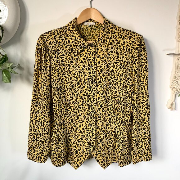 Vintage Tops - Vintage Silk Animal Cheetah Leopard Print Silk Blouse Long Sleeve Witchy Fairy